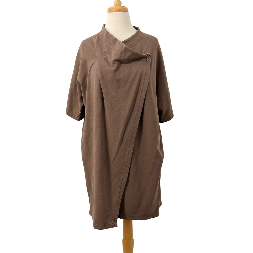 Pure Jill J.Jill Brown Asymmetrical Faux Wrap Draped Snap Front Cape Jacket M